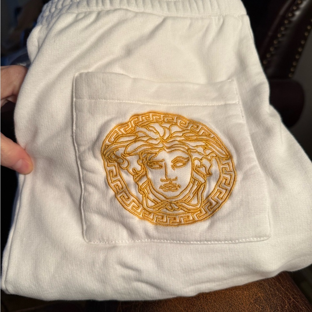 Authentic Versace White Sweatpants/Joggers with back pocket Gold Logo